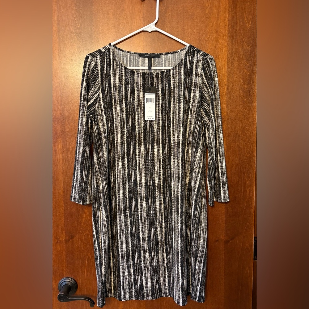 BCBGMaxAzria Black and White Striped Long Sleeve Dress